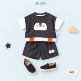  Đồ bộ bé trai BiBi Kids áo thun cánh cụt phối tay trắng quần đùi xám 6 tháng - 3 tuổi C41 