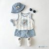 Đồ bộ bé trai BiBi Kids ba lỗ sọc dọc hình voi quần đùi xanh 6 tháng - 3 tuổi C42