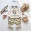 Đồ bộ bé trai BiBi Kids ba lỗ hình gấu quần đùi caro vàng 6 tháng - 3 tuổi C44