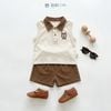 Đồ bộ bé trai BiBi Kids polo ba lỗ cổ caro nâu quần đùi caro 6 tháng - 3 tuổi C45