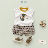  Đồ bộ bé trai BiBi Kids áo thun chó Wow cổ vàng quần đùi họa tiết 6 tháng - 3 tuổi C46 