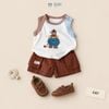 Đồ bộ bé trai BiBi Kids ba lỗ gấu nâu viền phối màu quần đùi nâu 6 tháng - 4 tuổi C47