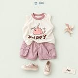  Đồ bộ bé trai BiBi Kids ba lỗ chữ Puppy quần đùi tím nhạt 6 tháng - 3 tuổi C48 