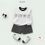 Đồ bộ bé trai BiBi Kids ba lỗ bốn con cừu quần đùi sọc đen 6 tháng - 3 tuổi C49 