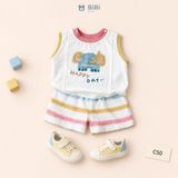  Đồ bộ bé trai BiBi Kids ba lỗ hình voi Happy Day quần đùi sọc màu 6 tháng - 3 tuổi C50 