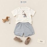  Đồ bộ bé trai BiBi Kids áo thun ngựa nổi quần đùi xám 6 tháng - 3 tuổi C53 