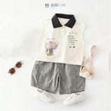  Đồ bộ bé trai BiBi Kids polo ba lỗ hình voi cổ đen quần đùi xám 6 tháng - 5 tuổi C58 