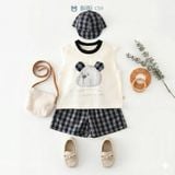  Đồ bộ bé trai BiBi Kids ba lỗ gấu tai caro quần đùi caro đen 6 tháng - 5 tuổi C59 