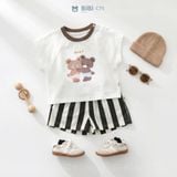  Đồ bộ bé trai BiBi Kids áo thun đôi gấu quần đùi sọc đen trắng 6 tháng - 5 tuổi C75 
