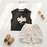  Đồ bộ bé trai BiBi Kids ba lỗ đen hình voi Hello quần đùi kem 6 tháng - 3 tuổi C76 