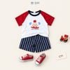 Đồ bộ bé trai BiBi Kids áo thun voi tay đỏ quần đùi sọc xanh 1 - 6 tuổi C77