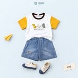  Đồ bộ bé trai BiBi Kids áo thun thú nổi tay vàng quần đùi jean 1 - 6 tuổi C78 