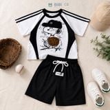  Đồ bộ bé trai BiBi Kids áo thun raglan chó đội mũ quần đùi đen 1 - 6 tuổi C8 
