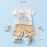  Đồ bộ bé trai BiBi Kids áo thun khủng long quần đùi kem túi phối sọc 9 tháng - 3 tuổi BB-C30R-C28K 