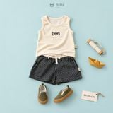  Đồ bộ bé trai BiBi Kids áo ba lỗ kem gân dọc quần đùi caro đen 6 tháng - 4 tuổi BB-C65-C63 