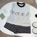  Đồ bộ bé trai BiBi Kids ba lỗ bốn con cừu quần đùi sọc đen 6 tháng - 3 tuổi C49 