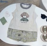  Đồ bộ bé trai BiBi Kids ba lỗ hình gấu quần đùi caro vàng 6 tháng - 3 tuổi C44 