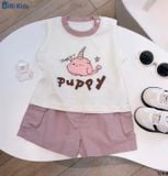  Đồ bộ bé trai BiBi Kids ba lỗ chữ Puppy quần đùi tím nhạt 6 tháng - 3 tuổi C48 
