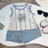  Đồ bộ bé trai BiBi Kids ba lỗ sọc dọc hình voi quần đùi xanh 6 tháng - 3 tuổi C42 