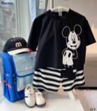  Đồ bộ bé trai BiBi Kids áo thun đen hình Mickey quần đùi sọc 1 - 6 tuổi C7 