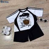  Đồ bộ bé trai BiBi Kids áo thun raglan chó đội mũ quần đùi đen 1 - 6 tuổi C8 