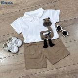  Đồ bộ bé trai BiBi Kids áo polo hươu cao cổ túi khóa kéo quần đùi nâu 9 tháng - 5 tuổi C34 