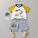  Đồ bộ bé trai BiBi Kids áo thun hình xe quần đùi jean hình chó caro 3 - 4 tuổi BB-C2X-C83CC 
