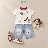  Đồ bộ bé trai BiBi Kids áo thun cổ đỏ quần đùi jean hình chó đội nón 1 - 4 tuổi BB-C39W-C83DHY 