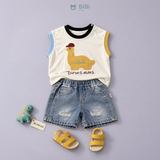  Đồ bộ bé trai BiBi Kids áo ba lỗ khủng long quần đùi jean rách 6 tháng - 5 tuổi BB-C60-C62 
