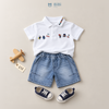 Đồ bộ bé trai BiBi Kids áo polo trắng họa tiết nhỏ quần đùi jean 1 - 6 tuổi C12