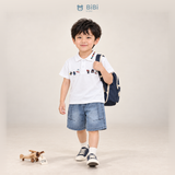  Đồ bộ bé trai BiBi Kids áo polo trắng họa tiết nhỏ quần đùi jean 1 - 6 tuổi C12 