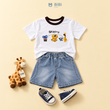  Đồ bộ bé trai BiBi Kids áo thun họa tiết thú Skipping quần đùi jean 1 - 6 tuổi C14 