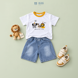  Đồ bộ bé trai BiBi Kids áo thun cổ vàng thú Zoo quần đùi jean 1 - 6 tuổi C15 