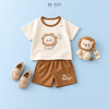 Đồ bộ bé trai BiBi Kids áo thun sư tử cổ nâu quần đùi nâu 6 tháng - 3 tuổi C37