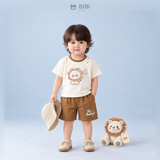  Đồ bộ bé trai BiBi Kids áo thun sư tử cổ nâu quần đùi nâu 6 tháng - 3 tuổi C37 