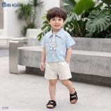  Đồ bộ bé trai BiBi Kids áo sơ mi xanh hình gấu quần đùi kem 6 tháng - 3 tuổi C38 