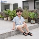  Đồ bộ bé trai BiBi Kids áo sơ mi xanh hình gấu quần đùi kem 6 tháng - 3 tuổi C38 