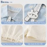  Đồ bộ bé trai BiBi Kids áo sơ mi xanh hình gấu quần đùi kem 6 tháng - 3 tuổi C38 