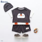  Đồ bộ bé trai BiBi Kids áo thun cánh cụt phối tay trắng quần đùi xám 6 tháng - 3 tuổi C41 