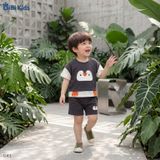  Đồ bộ bé trai BiBi Kids áo thun cánh cụt phối tay trắng quần đùi xám 6 tháng - 3 tuổi C41 