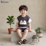  Đồ bộ bé trai BiBi Kids áo thun cánh cụt phối tay trắng quần đùi xám 6 tháng - 3 tuổi C41 
