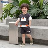  Đồ bộ bé trai BiBi Kids áo thun cánh cụt phối tay trắng quần đùi xám 6 tháng - 3 tuổi C41 
