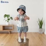  Đồ bộ bé trai BiBi Kids ba lỗ sọc dọc hình voi quần đùi xanh 6 tháng - 3 tuổi C42 