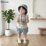  Đồ bộ bé trai BiBi Kids ba lỗ sọc dọc hình voi quần đùi xanh 6 tháng - 3 tuổi C42 