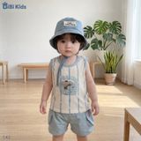  Đồ bộ bé trai BiBi Kids ba lỗ sọc dọc hình voi quần đùi xanh 6 tháng - 3 tuổi C42 