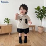  Đồ bộ bé trai BiBi Kids áo sơ mi hình chó tai nổi quần đùi đen 6 tháng - 3 tuổi C43 