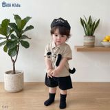  Đồ bộ bé trai BiBi Kids áo sơ mi hình chó tai nổi quần đùi đen 6 tháng - 3 tuổi C43 