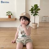 Đồ bộ bé trai BiBi Kids ba lỗ hình gấu quần đùi caro vàng 6 tháng - 3 tuổi C44 