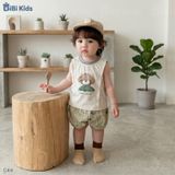  Đồ bộ bé trai BiBi Kids ba lỗ hình gấu quần đùi caro vàng 6 tháng - 3 tuổi C44 