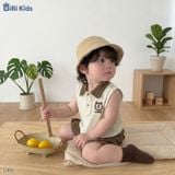  Đồ bộ bé trai BiBi Kids polo ba lỗ cổ caro nâu quần đùi caro 6 tháng - 3 tuổi C45 